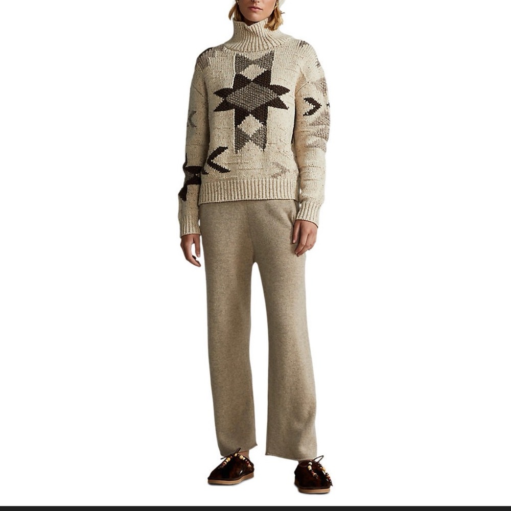 Ralph Lauren Cream and Brown Geometric Turtleneck Sweater
